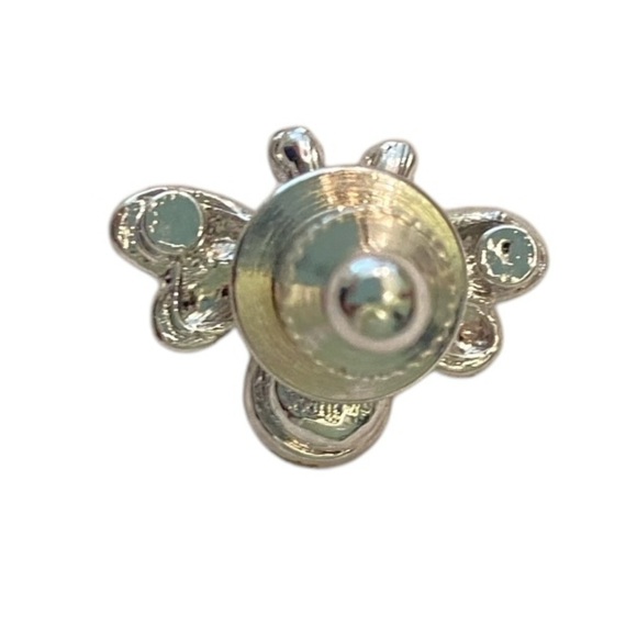 Butterfly Figural mini tie pin faux pearl clear crystals silver tone 1/2 inch - Picture 5 of 8